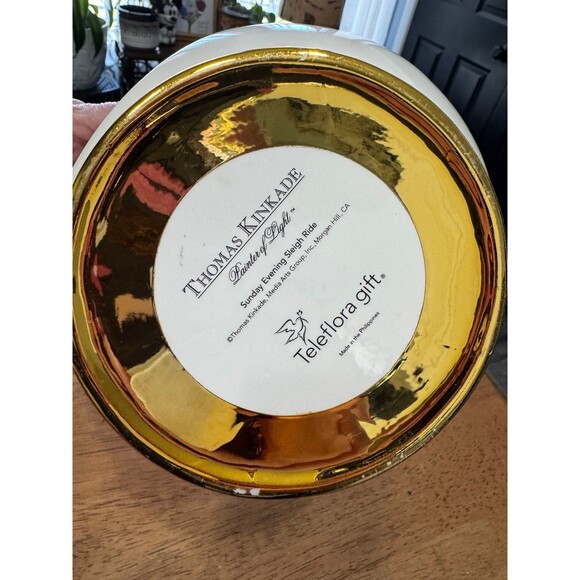 Thomas Kinkade Sunday Evening Sleigh Ride Teleflora Gift Bowl Christmas Holiday - Picture 3 of 5